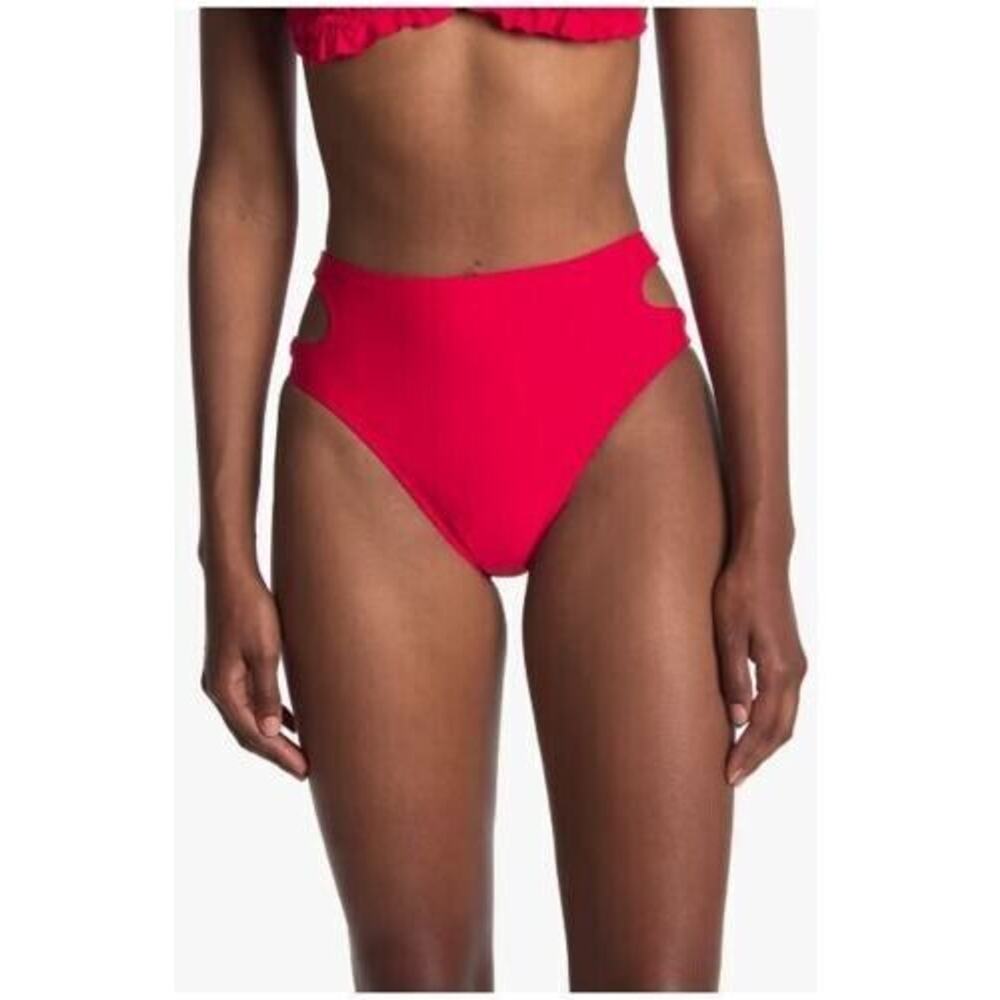 VYB Women's Solid High Waist Side Cut Out Bikini Bottoms Red Xlarge VB20430
